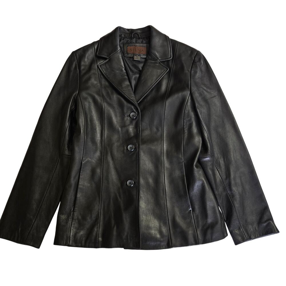 Vintage 90s Siena 8 Black Leather Blazer Jacket Minimalist Punk Goth Whimsygoth